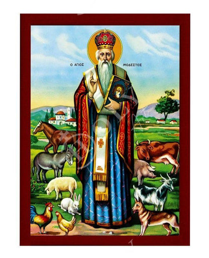 Saint Modestus icon, Handmade Greek Orthodox icon St Modestus of Jerusalem, Byzantine art wall hanging on wood plaque icon, religious decor - TheHolyArt
