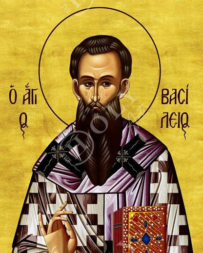 Saint Basil icon, Handmade Greek Orthodox icon of Basil the Great, Byzantine art wall hanging of St Basil of Caesarea on wood plaque - TheHolyArt