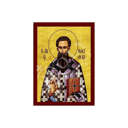 Saint Basil icon, Handmade Greek Orthodox icon of Basil the Great, Byzantine art wall hanging of St Basil of Caesarea on wood plaque - TheHolyArt