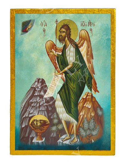 Saint John icon, Handmade Greek Orthodox icon of St John Baptist, Byzantine art wall hanging of the Forerunner wood plaque, religious decor - TheHolyArt