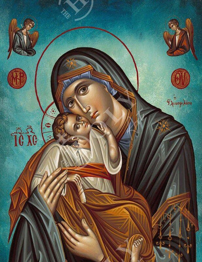 Virgin Mary icon Panagia Glykophilousa, Handmade Greek Orthodox Icon, Mother of God Byzantine art, Theotokos wall hanging wood plaque gift - TheHolyArt