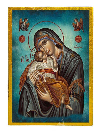 Virgin Mary icon Panagia Glykophilousa, Handmade Greek Orthodox Icon, Mother of God Byzantine art, Theotokos wall hanging wood plaque gift - TheHolyArt