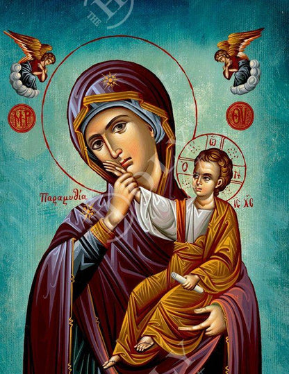Virgin Mary icon Panagia Paramythia, Handmade Greek Orthodox Icon, Mother of God Byzantine art, Theotokos wall hanging wood plaque gift - TheHolyArt