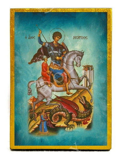 Saint George icon, Handmade Greek Orthodox icon of St George, Byzantine art wall hanging icon wood plaque, religious decor - TheHolyArt