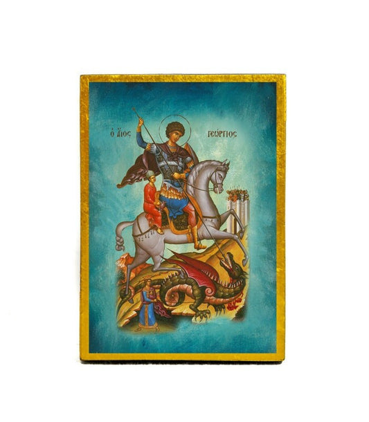 Saint George icon, Handmade Greek Orthodox icon of St George, Byzantine art wall hanging icon wood plaque, religious decor