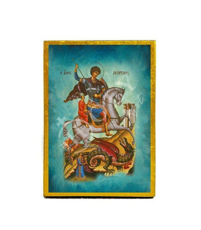 Saint George icon, Handmade Greek Orthodox icon of St George, Byzantine art wall hanging icon wood plaque, religious decor - TheHolyArt