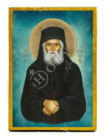 Saint Paisios of Mount Athos icon, Handmade Greek Orthodox icon St Paisios, Byzantine art wall hanging on wood plaque, religious home decor - TheHolyArt