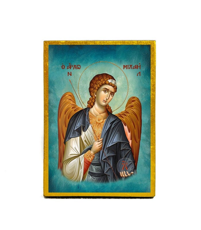Archangel Michael icon, Handmade Greek Orthodox icon of St Michael, Byzantine art wall hanging on wood plaque religious icon, religious gift