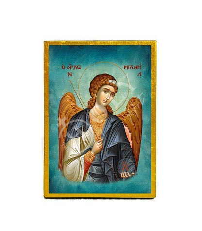 Archangel Michael icon, Handmade Greek Orthodox icon of St Michael, Byzantine art wall hanging on wood plaque religious icon, religious gift - TheHolyArt