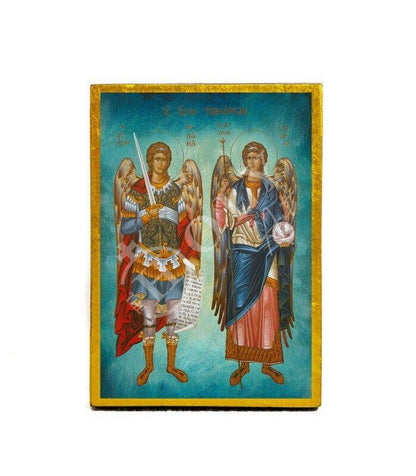 Archangel Michael & Archangel Gabriel icon, Byzantine Religious art wall hanging, Greek Catholic Orthodox icon wood plaque religious gift - TheHolyArt