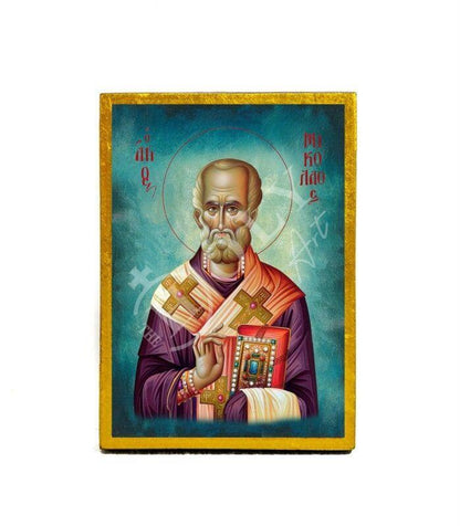 Saint Nicholas icon, Handmade Greek Catholic Orthodox icon of St Nick, Byzantine art wall hanging icon on wood plaque, religious decor - TheHolyArt