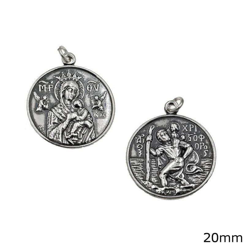 Virgin Mary & St Christopher Pendant  Necklace Religious Accessory Handmade Christian Jewelry Mother Mary 925 Sterling Silver Unisex gift