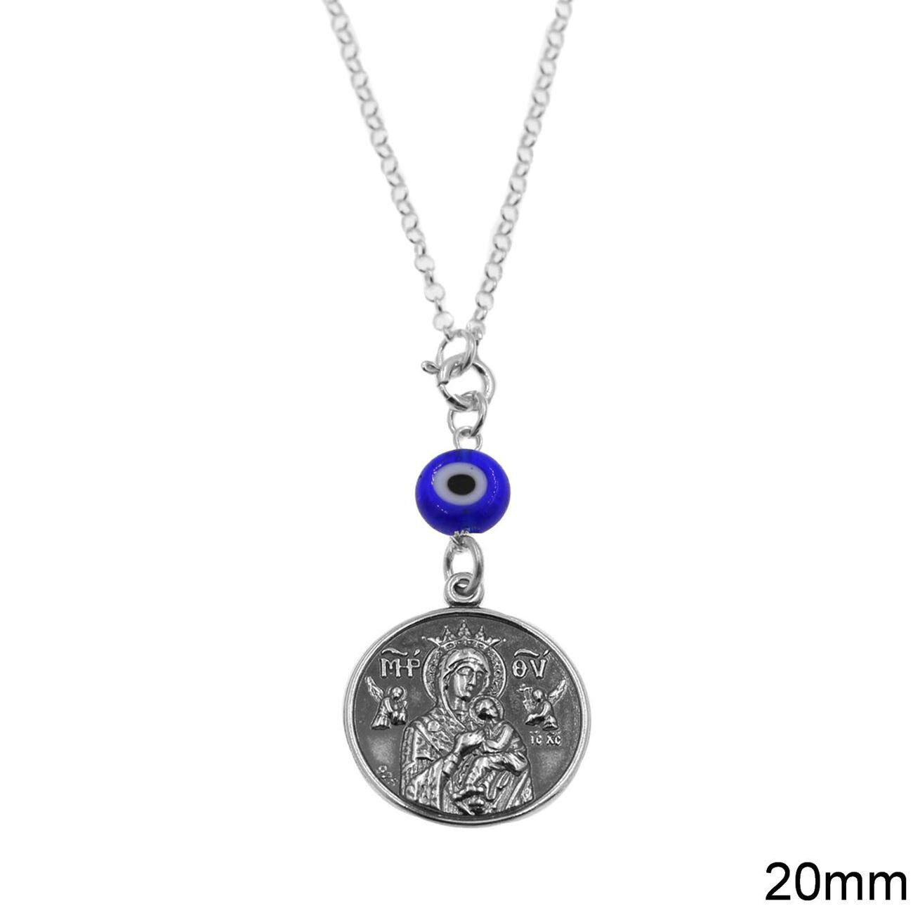 TheHolyArt Virgin Mary Pendant with Evil Eye Religious Necklace Car Mirror Accessory Christian Jewelry Mother Mary 925K Sterling Silver Unisex gift