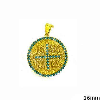 Byzantine Pendant IC XC Gold Plated Sterling Silver 925K Greek Religious Cross Charm Constantine Coin Necklace Christian Jewelry Unisex gift - TheHolyArt