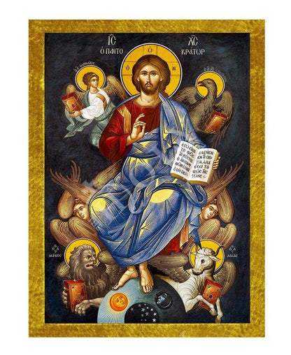 Jesus Christ icon, Handmade Greek Orthodox icon of our Lord w Apostles, Byzantine art wall hanging on wood plaque, religious icon home decor - TheHolyArt