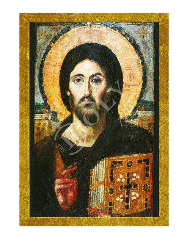 Jesus Christ icon Sina, Handmade Greek Orthodox icon of Jesus Christ Sinai, Byzantine art wall hanging on wood plaque, religious decor