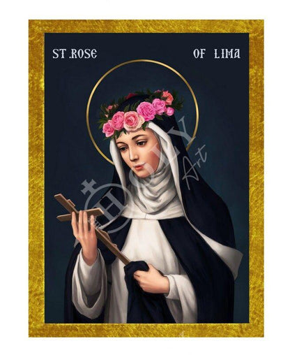 Saint Rose of Lima icon, Handmade Greek Catholic Orthodox icon of St Rose of Lima, Byzantine art wall hanging wood plaque religious decor - TheHolyArt