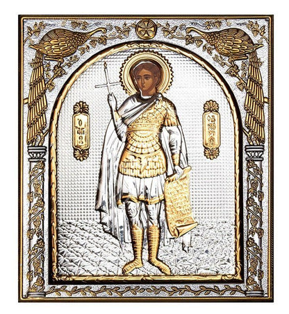 Saint Phanourios icon, Handmade Silver 999 Greek Orthodox icon St Fanourios, Byzantine art wall hanging on wood plaque religious icon gift - TheHolyArt