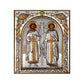 Saint Constantine icon & Saint Helen icon , Handmade Silver 999 Greek Orthodox icon, Byzantine art wall hanging on wood religious plaque