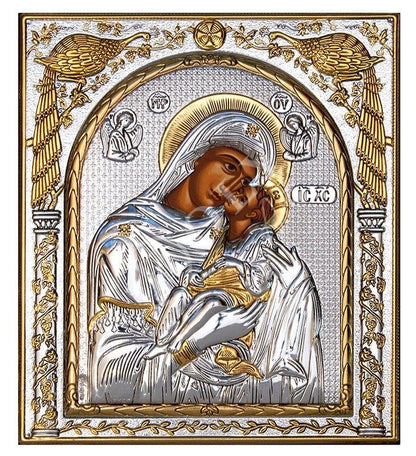 Virgin Mary icon Panagia Glykophilousa, Handmade Silver 999 Greek Orthodox icon, Byzantine art wall hanging on wood plaque religious icon - TheHolyArt