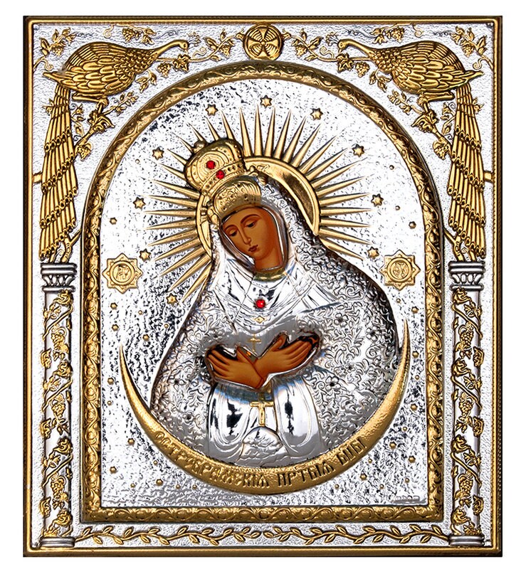 Virgin Mary icon Panagia of Stars, Handmade Silver 999 Greek Orthodox icon, Byzantine art wall hanging on wood plaque religious icon