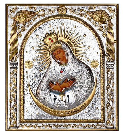 Virgin Mary icon Panagia of Stars, Handmade Silver 999 Greek Orthodox icon, Byzantine art wall hanging on wood plaque religious icon - TheHolyArt