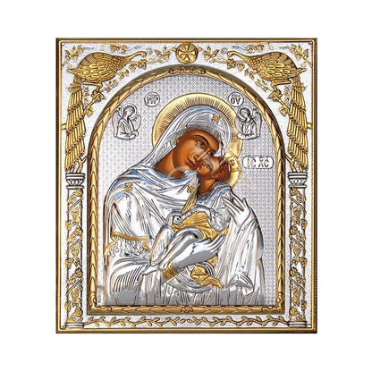 Virgin Mary icon Panagia Glykophilousa, Handmade Silver 999 Greek Orthodox icon, Byzantine art wall hanging on wood plaque religious icon - TheHolyArt