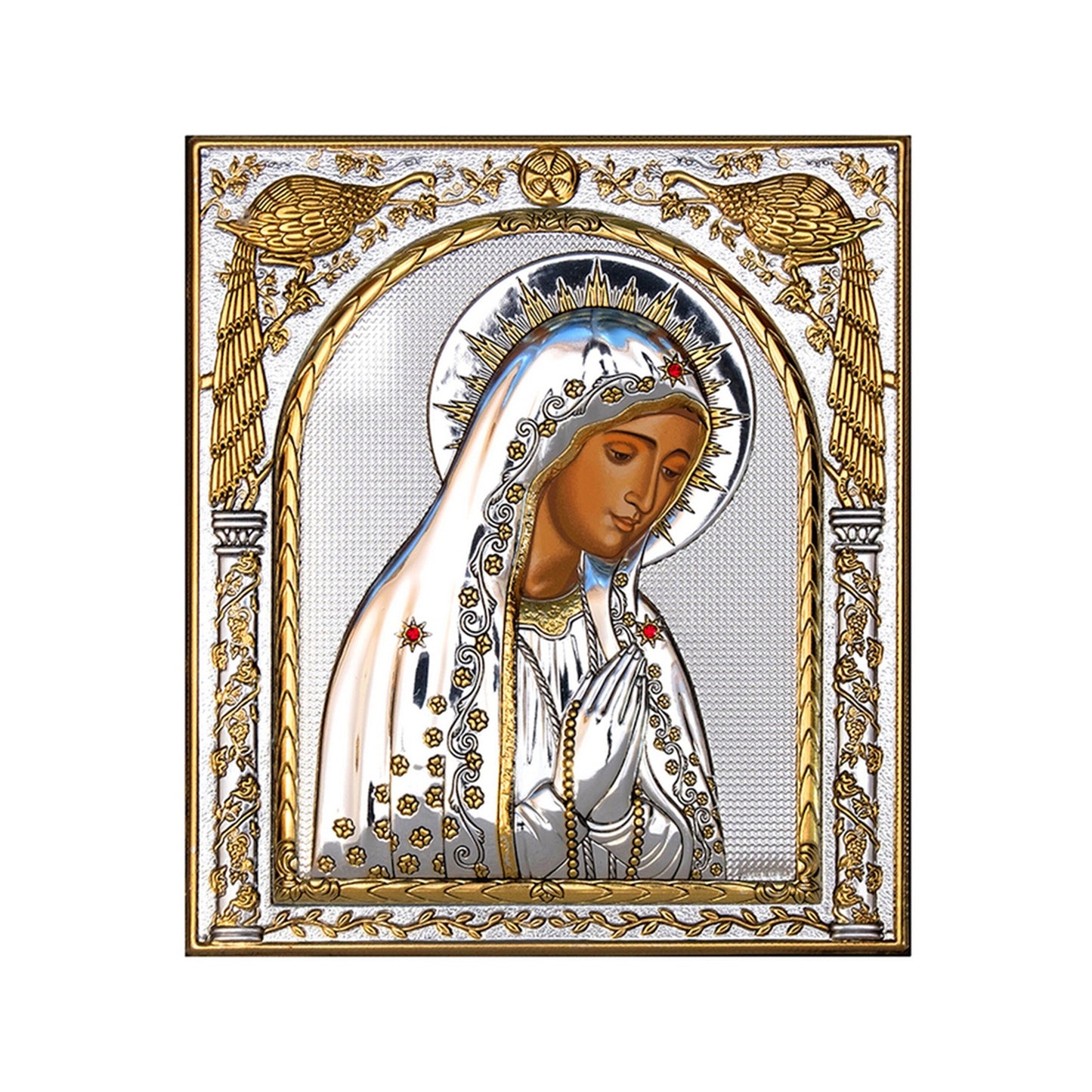 Virgin Mary icon Panagia Praying, Handmade Silver 999 Greek Orthodox icon, Byzantine art wall hanging on wood plaque religious icon gift