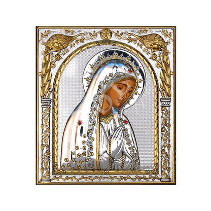 Virgin Mary icon Panagia Praying, Handmade Silver 999 Greek Orthodox icon, Byzantine art wall hanging on wood plaque religious icon gift - TheHolyArt