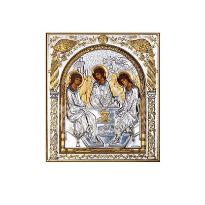 Abraham's Hospitality Rublev, Holy Trinity Handmade Silver 999 Greek Orthodox icon, Byzantine art wall hanging on wood plaque religious icon - TheHolyArt