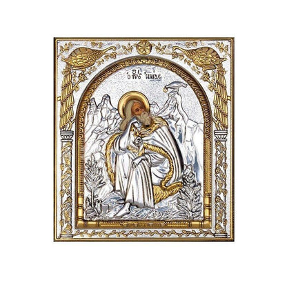 Saint Elijah icon , Handmade Silver 999 Greek Orthodox icon of St Elias Apocalypse, Byzantine art wall hanging on wood religious plaque gift - TheHolyArt