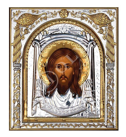 Jesus Christ icon Mandylion, Handmade Silver 999 Greek Orthodox icon, Byzantine art wall hanging on wood plaque religious icon decor gift - TheHolyArt