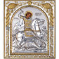 Saint George icon , Handmade Silver 999 Greek Orthodox icon of St George, Byzantine art wall hanging on wood religious plaque gift