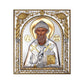 Saint Spyridon icon, Handmade Silver 999 Greek Orthodox icon of St Spyridon Trimythous, Byzantine art wall hanging on wood religious plaque
