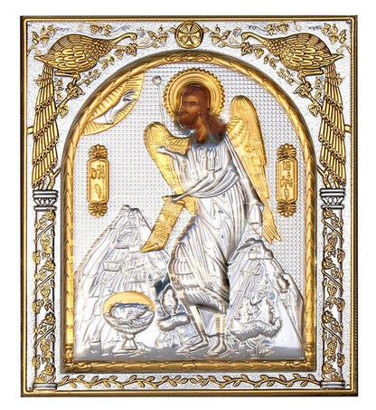 Saint John icon, Handmade Silver 999 Greek Orthodox icon of St John Baptist Forerunner, Byzantine art wall hanging on wood religious plaque - TheHolyArt