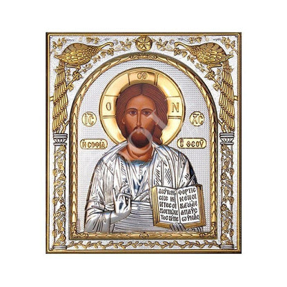 Jesus Christ icon, Handmade Silver 999 Greek Orthodox icon of Our Lord, Byzantine art wall hanging on wood plaque religious icon decor gift (2) - TheHolyArt