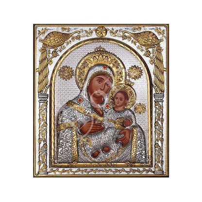 Virgin Mary icon Panagia Bethlehem, Handmade Silver 999 Greek Orthodox icon, Byzantine art wall hanging on wood plaque religious icon gift - TheHolyArt