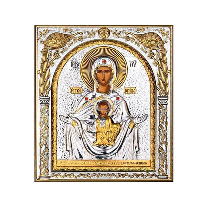 Virgin Mary icon Panagia Tsambika, Handmade Silver 999 Greek Orthodox icon, Byzantine art wall hanging on wood plaque religious icon gift - TheHolyArt