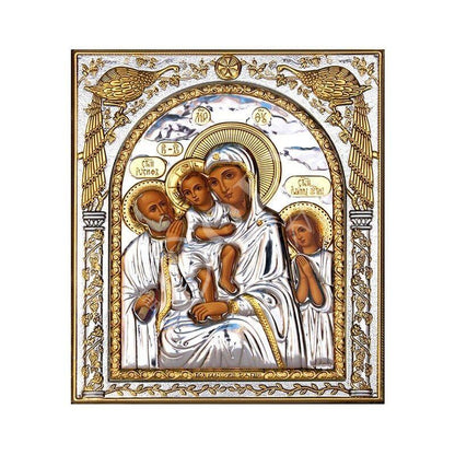 The Holy Family icon, Handmade Silver 999 Greek Orthodox icon, Byzantine art wall hanging on wood plaque icon, religious icon home decor (2) - TheHolyArt