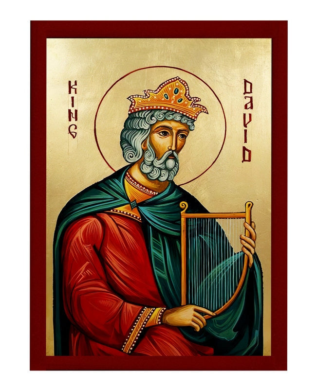 Saint King David icon, Handmade Greek Orthodox icon St King David, Byzantine art wall hanging on wood plaque icon, religious decor