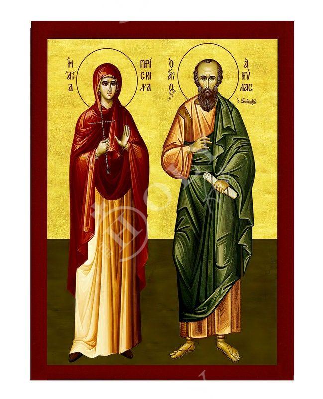 Saints Aquila and Priscilla icon, Handmade Greek Catholic Orthodox icon, Byzantine art wall hanging wood plaque, religious decor gift idea