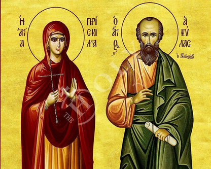 Saints Aquila and Priscilla icon, Handmade Greek Catholic Orthodox icon, Byzantine art wall hanging wood plaque, religious decor gift idea - TheHolyArt