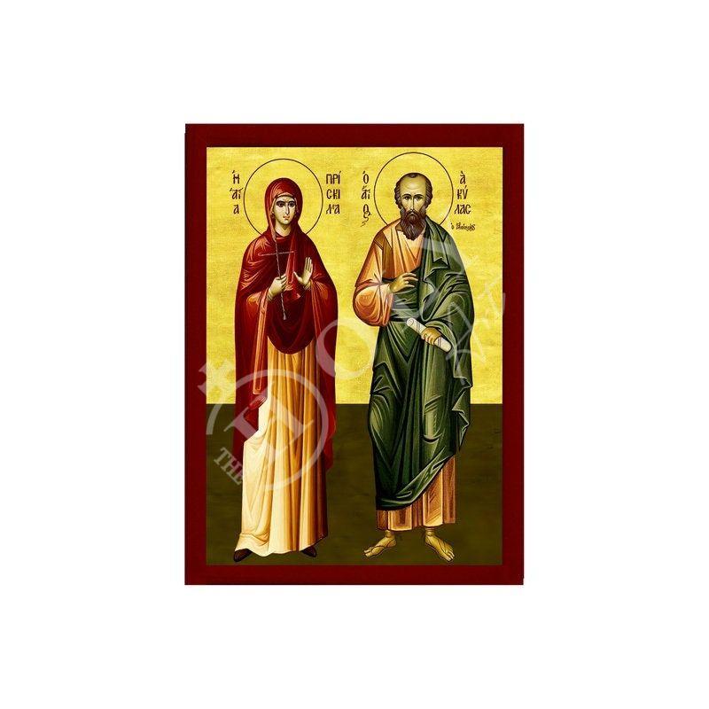 Saints Aquila and Priscilla icon, Handmade Greek Catholic Orthodox icon, Byzantine art wall hanging wood plaque, religious decor gift idea