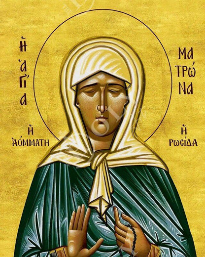 Saint Matrona icon, Handmade Greek Orthodox icon St Matrona of Moscow, Byzantine art wall hanging on wood plaque icon, religious decor gift - TheHolyArt