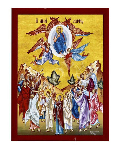 The Ascension of Jesus Christ icon, Handmade Greek Orthodox icon of Analipsi, Byzantine art wall hanging of our Lord rising to Heaven plaque - TheHolyArt