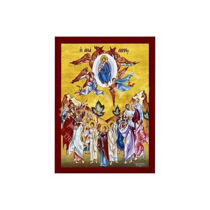 The Ascension of Jesus Christ icon, Handmade Greek Orthodox icon of Analipsi, Byzantine art wall hanging of our Lord rising to Heaven plaque - TheHolyArt