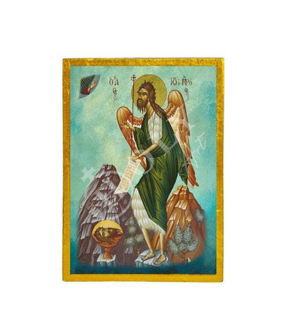 Saint John icon, Handmade Greek Orthodox icon of St John Baptist, Byzantine art wall hanging of the Forerunner wood plaque, religious decor - TheHolyArt