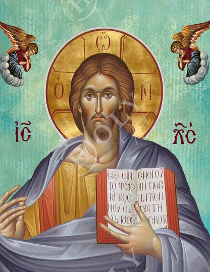 Jesus Christ icon, Handmade Greek Orthodox icon of our Lord, Byzantine art wall hanging on wood plaque, religious icon home decor - TheHolyArt