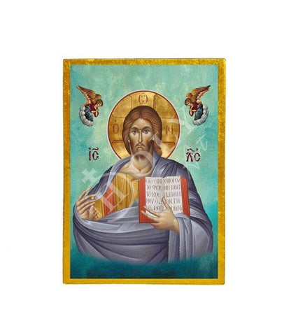 Jesus Christ icon, Handmade Greek Orthodox icon of our Lord, Byzantine art wall hanging on wood plaque, religious icon home decor - TheHolyArt