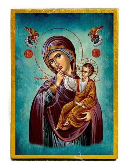 Virgin Mary icon Panagia Paramythia, Handmade Greek Orthodox Icon, Mother of God Byzantine art, Theotokos wall hanging wood plaque gift - TheHolyArt